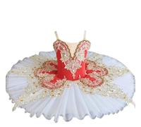 Tutu de Ballet Professionnel pour Fille, Justaucorps de Gymnastique en Dentelle brodée de Cygne, Costume de Tutu crêpe Tenue de Danse Patinage Artistique Tenue de Ballerine,Rouge,140