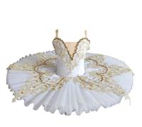Tutu de Ballet Professionnel pour Fille, Justaucorps de Gymnastique en Dentelle brodée de Cygne, Costume de Tutu crêpe Tenue de Danse Patinage Artistique Tenue de Ballerine,Blanc,140
