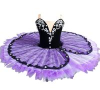 Tutu de Ballet Professionnel pour Filles, Tutu à crêpes, Robe de Justaucorps de Gymnastique à Bretelles du Lac des cygnes, vêtements de Danse, Costume de compétition,Violet,150