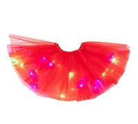 Tutu Led Paillette Fille Ballet Enfant Jupe Tulle Danse Classique Petticoat Bouffant Deguisement Danseuse Princesse Anniversaire Jupons Fête Rouge