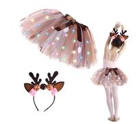 Tutu pour fille - Princesse lumineuse LED - Costume de renne - Tenue festive confortable en tulle - Bandeau inclus - Accessoire décoratif pour anniversaires, vacances, Pa