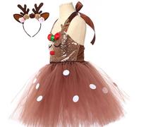 Tutu Skirt - Brown Tutu Animal Costumes | Deer Costume For Kids | Christmas Ballet Outfit with Reindeer Antler Headbands Girls Christmas Ballet Outfit Elk Costume Dress