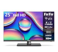 TuTu Téléviseur 25 Pouces (64 cm), FHD Smart TV avec WiFi, Pied Central, Triple Tuner (DVB-T/T2, DVB-C, DVB-S/S2), App Store, Molotov, Netflix, Prime Video, Disney+, Youtube