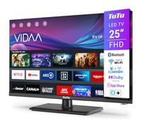 TuTu TUV25FQ1BC Smart TV 25 Pouces (64 cm), Full HD sans Bord Connectée Télévision avec WiFi, Bluetooth, App Store, AirPlay, Triple Tuner (DVB-T/T2, DVB-C, DVB-S/S2), Molotov et Plus