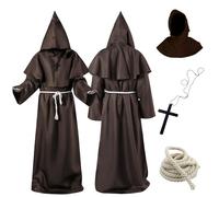 Tutukyle Costume Moine,Adulte Prêtre Costume,Déguisement d'halloween Prêtre Friar,Ensemble de Robe Adulte Avec Capuchon et Ceinture Pour Mardi Gras,Fêtes à Thème,Halloween(XXL)
