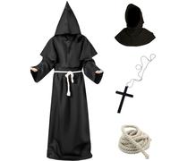 Tutukyle Costume Moine,Adulte Prêtre Costume,Déguisement d'halloween Prêtre Friar,Ensemble de Robe Adulte Avec Capuchon et Ceinture Pour Mardi Gras,Fêtes à Thème,Halloween(XXL)