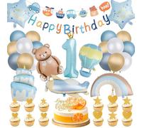 Tutukyle Decoration Anniversaire Enfant 1 An- Ballon Ours Kit Fille Garcon, avec Banderole Happy Birthday Decoration, Fête Deco Ballons de Baudruche