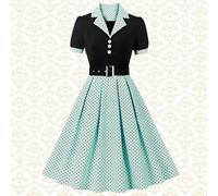 Tutukyle Robes 50's Vintage Rockabilly Femmes Manches Courtes Col V Polka Dot Swing Robe Coctail Rétro Style Hepburn Jupe Plissée Robes Jupon Robe de Fête Robe de Bal A-Ligne