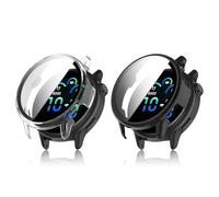 TUTUO Compatible avec Garmin VivoActive 6 Coque, [2 Pièces] Etui de Protection Full Coverage Etui avec Protecteur D'écran, Anti-Rayures Anti-Antichoc Housse TPU Case - Transparent+Noir