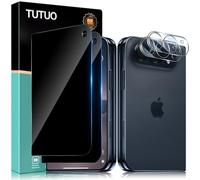 TUTUO pour iPhone DUO Verre Trempé Anti Espion | 2 Pièces Anti Spy Protection Écran + 2 Pièces Caméra Protecteur, Anti Rayures 9H Dureté Sans Bulles Privacy Vitre Protecteur