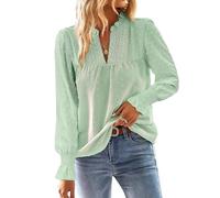 TUUHAW Chemise Femme Chic et Élégant Automne Grande Taille Manches Longues Bohème Top Col en V Manche à Volants Dentelle Haut T-Shirts à Point Suisse Décontracté Fluide Tunique Vert Menthe XXL