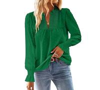 TUUHAW Chemise Femme Chic et Élégant Automne Oversize Manches Longues Bohème Top Col en V Manche à Volants Dentelle Haut T-Shirts à Point Suisse Décontracté Fluide Tunique Vert Kelly 5XL