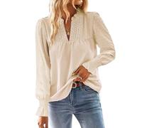 TUUHAW Chemise Femme Chic et Élégant Automne Oversize Manches Longues Bohème Top Col en V Manche à Volants Dentelle Haut T-Shirts à Point Suisse Décontracté Fluide Tunique Abricot 5XL