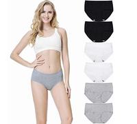 TUUHAW Culotte Femme Coton Taille Midi Confortable Slip Coton Lot de 6 Noir+Blanc+Gris- 2XL