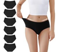 TUUHAW Culotte Femme Coton Taille Midi Confortable Slip Coton Lot de 6 Noir XS
