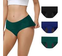 TUUHAW Culotte Menstruelle Coton Culotte de Regle Coton Slips Menstruel Femme Lavable Protection Absorbante Post Partum Anti Fuite Urinaire Noir Bleu Vert XL Lot de 3
