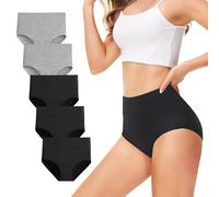 TUUHAW Culottes Femmes Lot de 5 Coton Taille Haute Slips Shorties Elasticité Ventre Plat (2XL 3*Noir+2Gris)