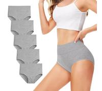 TUUHAW Culottes Femmes Lot de 5 Coton Taille Haute Slips Shorties Elasticité Ventre Plat Gris L