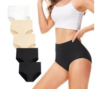 TUUHAW Culottes Femmes Lot de 5 Coton Taille Haute Slips Shorties Elasticité Ventre Plat (M 2*Noir+2*Peau+1*Blanc)