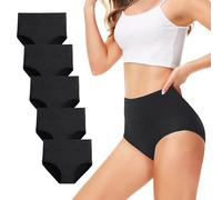 TUUHAW Culottes Femmes Lot de 5 Coton Taille Haute Slips Shorties Elasticité Ventre Plat Noir 2XL