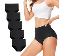 TUUHAW Culottes Femmes Lot de 5 Coton Taille Haute Slips Shorties Elasticité Ventre Plat Noir XL