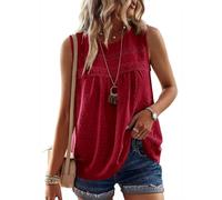 TUUHAW Debardeur Femme Chemisiers et Blouses sans Manche d'Été Col Rond | Bohème Fluide Chemise, Élégant Lâche Chemisier, Plissé Blouse, Plissé Points Suisses Shirt, Vintage Blouse, Affaires Tank Top