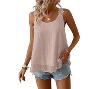 TUUHAW Debardeur Femme Grande Taille Chemisiers et Blouses Femme sans Manche d'Été T-Shirt Volants Fluide Caraco Bohème Col Rond Tunique Vintage Ample Travail Camisole Basique Bretelles Rose XXL