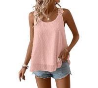 TUUHAW Débardeur Femme Spaghetti sans Manches Col Rond Été Volants Fluide Chemise Bohème Décontracté Caraco Élégant Floral Mousseline Hauts Uni Plissé Cami Lâches Blouse Dentelle Tank Tops Rose Pâle M