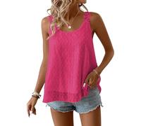 TUUHAW Débardeur Femme Spaghetti sans Manches Col Rond Été Volants Fluide Chemise Bohème Décontracté Floral Caraco Élégant Mousseline Hauts Uni Plissé Cami Lâches Blouse Dentelle Tank Tops Rose Vif S