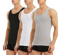TUUHAW Debardeur Homme Lot de 3 Marcel Homme 100% Coton Maillot de Corps Homme Débardeur Homme Sport Noir Blanc Gris S