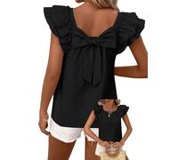 TUUHAW Femme Chemisier Summer Top Chic Et Élégant Haut À Volants Tunique Été Lâche Mousseline Blouse avec Dos À Nœud Noir XL