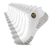 TUUHAW Lot de 10 paires de chaussettes de sport en coton anti-ampoules respirantes pour homme et femme, blanc, 18-20