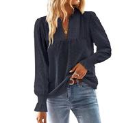 TUUHAW Tee Shirt Femme Boho Col en V Top Manches Longues Dentelle | Blouse Haut Été Chic et Élégant Chemise Automne, Tunique à Point Suisse, T-Shirt Mousseline Fluide Blouses Loose