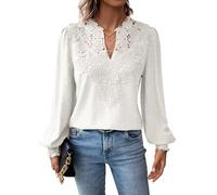 TUUHAW Tee Shirt Manche Longue Femme Chemisier Femme Chic et Élégant Automne Bohème Col en V Tunique Fluide à Point T-Shirts Suisse Chemise Volants Décontracté Blouses Loose Hauts Blanc XS