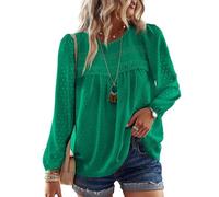 TUUHAW Top Femme Chic et Élégant Automne Bohème Manches Longues Col Rond Tunique Fluide à Point Suisse T-Shirts Chemise Mousseline Hauts Décontracté Blouses Loose Vert Vif L