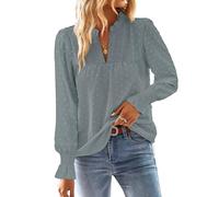 TUUHAW Tunique Femme Chemise Chic et Élégant Automne Col en V Manches Longues Dentelle Grande Taille Top à Point Suisse Couleur Unie Blouse Décontracté Chemisier Confortable Vert Gris 4XL