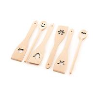 tuuli Kitchen Enseble de Ustensiles Cuisine Bois de hêtre avec Motif (2x Cuillère de cuisine, 4x Spatule) 30 cm