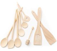 tuuli Kitchen Ensemble de Ustensiles Cuisine Bois de hêtre (6x Cuillère de cuisine 18cm-35cm, Cuillère à miel, 2x Spatule)
