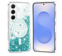 TUUTPU Coque à Paillettes pour Samsung Galaxy S25 Compatible avec MagSafe, Magnétique Étui Transparente Glitter Brillante Étincelant Mignon pour Femmes Case Antichoc Anti Rayures Housse, Bleu Vert