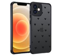 TUUTPU Coque pour iPhone 12 Mini, Étui Mat Translucide avec Aesthetic Motif Coeur Minimaliste Housse Silicone TPU Bumper Fine Antichoc + PC Dur Arrière Anti-Rayures, Noir