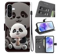 TUUTPU Coque pour Samsung Galaxy A55 5G, Étui Portefeuille Housse en Cuir PU de Protection Magnetique à Rabat et Support Pochette Dragonne avec Porte Carte Flip Motif Case, Ours au Lait au thé