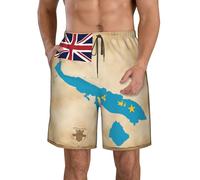Tuvalu - Short de sport à séchage rapide avec poches pour homme - Motif carte du drapeau et îles - Pour la randonnée, la course à pied, la gym, blanc, S