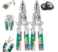 Tuvilo 8-in-1 Electrical Pliers, 1 Piece Has 14 Function, Folding Stylus Screwdriver Wire Stripper, with Voltage Tester, 2025 Upgraded Tuvilo Wire Stripper, Ergonomic Gripz (2 pcs + 2 electrical tape)