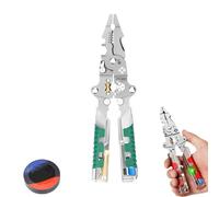 Tuvilo Electrician Pliers with Wire Stripper & Voltage Tester, Foldable Alloy Steel Multitool, Insulated-Grip Handles for DIY Home Repair, Circuit Maintenance (1PCS-B)