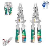 Tuvilo Electrician'S Pliers，Multi-Function Folding Contact Screwdriver Wire Stripper，Voltage Tester with Screwdriver at The Tail，Safe And Non-Slip，Suitable for Wire Cutting And Stripping (2PCS)
