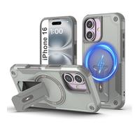 Tuvror Magnétique Coque pour iPhone 16 avec Support, [Compatible avec MagSafe] Support intégré, Protection Militaire, Coque de Téléphone Robuste Antichoc pour iPhone 16, Gris