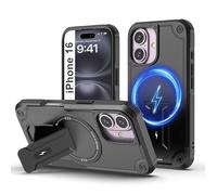 Tuvror Magnétique Coque pour iPhone 16 avec Support, [Compatible avec MagSafe] Support intégré, Protection Militaire, Coque de Téléphone Robuste Antichoc pour iPhone 16, Noir