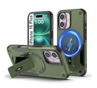 Tuvror Magnétique Coque pour iPhone 16 Plus avec Support, [Compatible avec MagSafe] Support intégré, Protection Militaire, Coque de Téléphone Robuste Antichoc pour iPhone 16 Plus, Vert