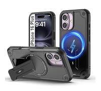 Tuvror Magnétique Coque pour iPhone 16 Plus avec Support, [Compatible avec MagSafe] Support intégré, Protection Militaire, Coque de Téléphone Robuste Antichoc pour iPhone 16 Plus, Noir