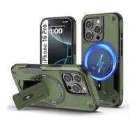 Tuvror Magnétique Coque pour iPhone 16 Pro avec Support, [Compatible avec MagSafe] Support intégré, Protection Militaire, Coque de Téléphone Robuste Antichoc pour iPhone 16 Pro, Vert